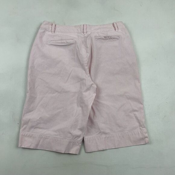 Talbots Pink White Striped Bermuda Shorts 10 Cotton Spandex High Waist Stretch - Picture 4 of 6
